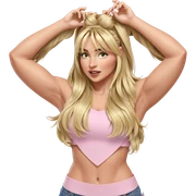 blonde girl adjusting her hair sticker