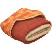 cozy, emoji-style sleeping bag with warm colors, simple patterns sticker