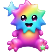 Kawaii rainbow neon baby monster with iridescent star sticker