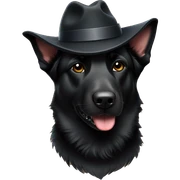 Black German Shepard wearing a Fedora sticker