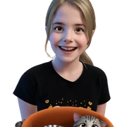 smiling girl with cat sticker