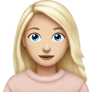Pretty blue eyed white girl with light pink sweater reading cozy sticker