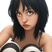 girl with black hair and vehicle sticker