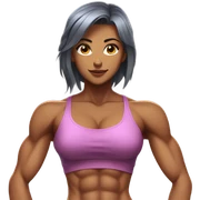 Anime woman bodybuilder with six pack and beautiful faces. From head to feet picture sticker