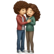 girl with brown hair kissing boy with curly brown hair sticker