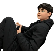 boy in black jacket indoors sticker