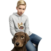 blonde boy with dog indoors sticker