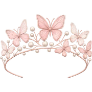 Edit the butterfly crown to feature pink metal, pink and white butterflies, and pearl accents for a soft, enchanting look. Keep the background transparent. sticker