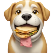 An obese dog eating a sandwich  sticker