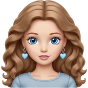 There are grey hearts all around Barbie girl Chestnut long wavy hair and blue eyes is In pale grey clothes sticker