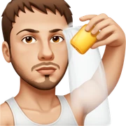 male, wearing a white tank top,  sticker