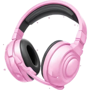 Headset Emoji "A pastel pink gaming headset with glowing ear cushions, a soft, sparkly microphone boom, and tiny floating glitter around." sticker