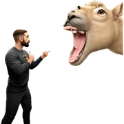 boy with beard and animal sticker