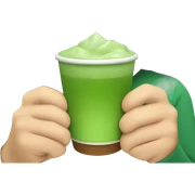 Beautiful girl with brawn hair holding cup of iced matcha  sticker