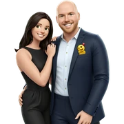 smiling couple in outdoor setting sticker