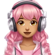 BROWN SKIN GAMER GIRL WITH BANGS AND WAVY HAIR gamingheadset pink kawaii gamer shiny blushing cute kawaii pastel anime trending style pink gaming headset gamergirl pastelcore sticker