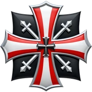 Erstelle ein dt. kaiserreichs Wehr-Schild mit dem dt. Eisernen Kreuz mit  Eichenlaubund  & Diamanten, den dt. kaiserlichen Farben in schwarz rot weiß, das Deutsche Eiserne Kreuz im oberen rechten Viertel des Wehrschildes. sticker