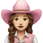 cowgirl, brunette hair, pale skin, pink hat sticker