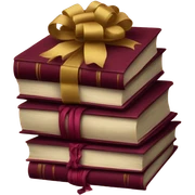 burgundy books stacked up and tied together by a burgundy bow sticker