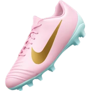 light pink football shoes with gold nike marks sticker