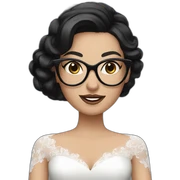 a white bride with black hair and glasses and a sleeves sticker
