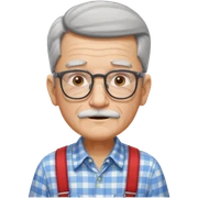 Un abuelo que tenga medio corte pelo de color gris , con gafas y siempre va con camisa de cuadros y tirantes. Con la piel medio moreno  sticker