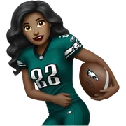   female dark hair red lips wearing Philadelphia Eagles jersey sticker