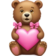 Bear with a pink bow holding a pink heart sticker