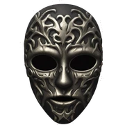  “A dark, metallic mask that covers the whole face, with hollow eyes and intricate, Gothic carvings resembling skulls or twisted patterns. It has a sinister, haunting look, evoking a medieval, eerie vibe.” sticker