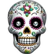 Realistic single isolated decorative sugar skull with sparkling diamonds and rhinestones  sticker