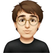 male, round gold glasses, black tshirt sticker