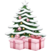 Light pink Christmas gifts under a white Christmas tree  sticker