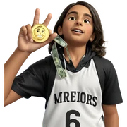 boy with coin indoors sticker