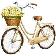 Vintage beige bike with a basket and flowers  yellow and white  sticker