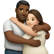 white overweight brunette woman hugging Indian man  sticker