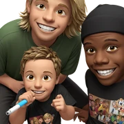 two boys sharing a grin sticker