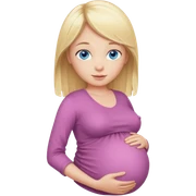 Blonde girl, blue eyes, is showing pregnant belly sticker