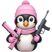 penguin wearing light pink ski mask holding a light pink gun sticker