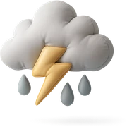 plush cushion thunderstorm cloud with lightning and rain, soft edges sticker