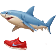 Blue shark with three red Nike shoes running on the beach sticker