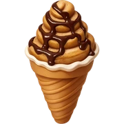 Add chocolate drizzle to the pile of churros in a paper cone. Keep the background transparent. Maintain the original style and look of the churros. sticker