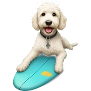 White labradoodle on a surfboard sticker