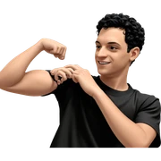 smiling boy in black shirt sticker