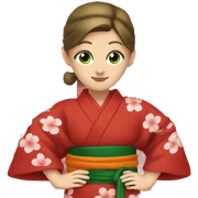Red kimono. Green eyes. Writing  sticker