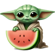 Baby yoda holding watermelon sticker