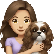 Brunette girl with brown long hair, hugging her Shih tzu sticker