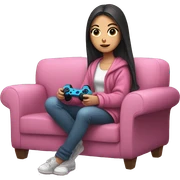White girl with dark hair wrapped up in a blanket sitting on a couch with a pink gaming controller in her hands sticker