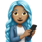 white girl with long blue hair holding a phone in her hands sticker