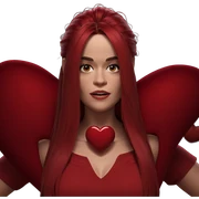 red themed girl with heart sticker