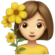 Yellow flowers with shy girl brown hair sticker